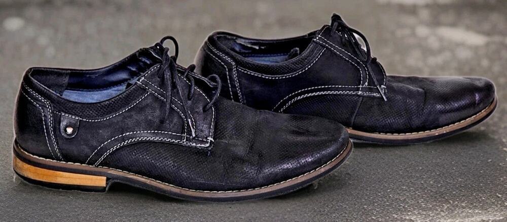 Steve Madden Cherp Derby Dress Shoes Men's 10 Black Leather Perforated Lace Up